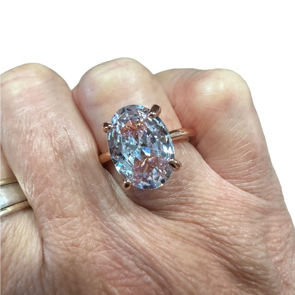 Rose Gold Large Oval Diamond Solitaire Ring - Picture 4 of 9